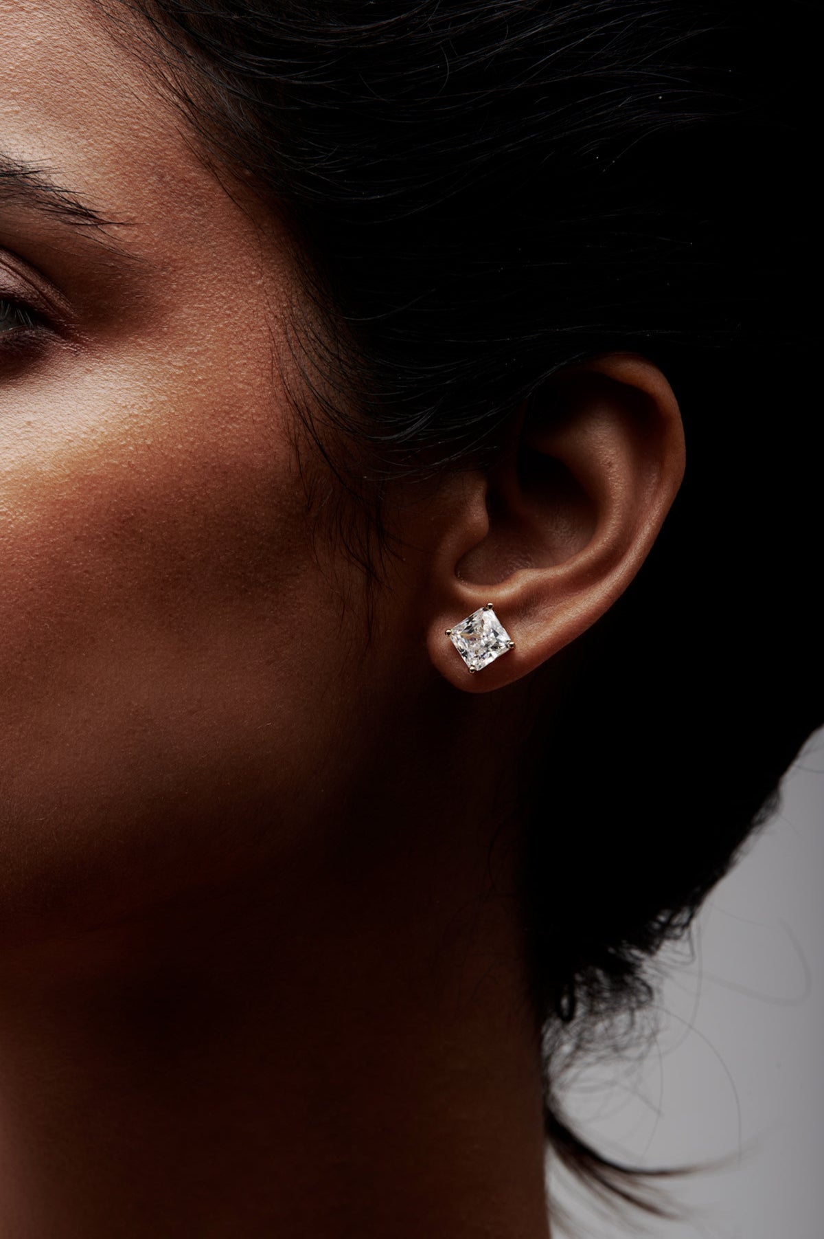 Square Shaped Solitaire Stud Earrings