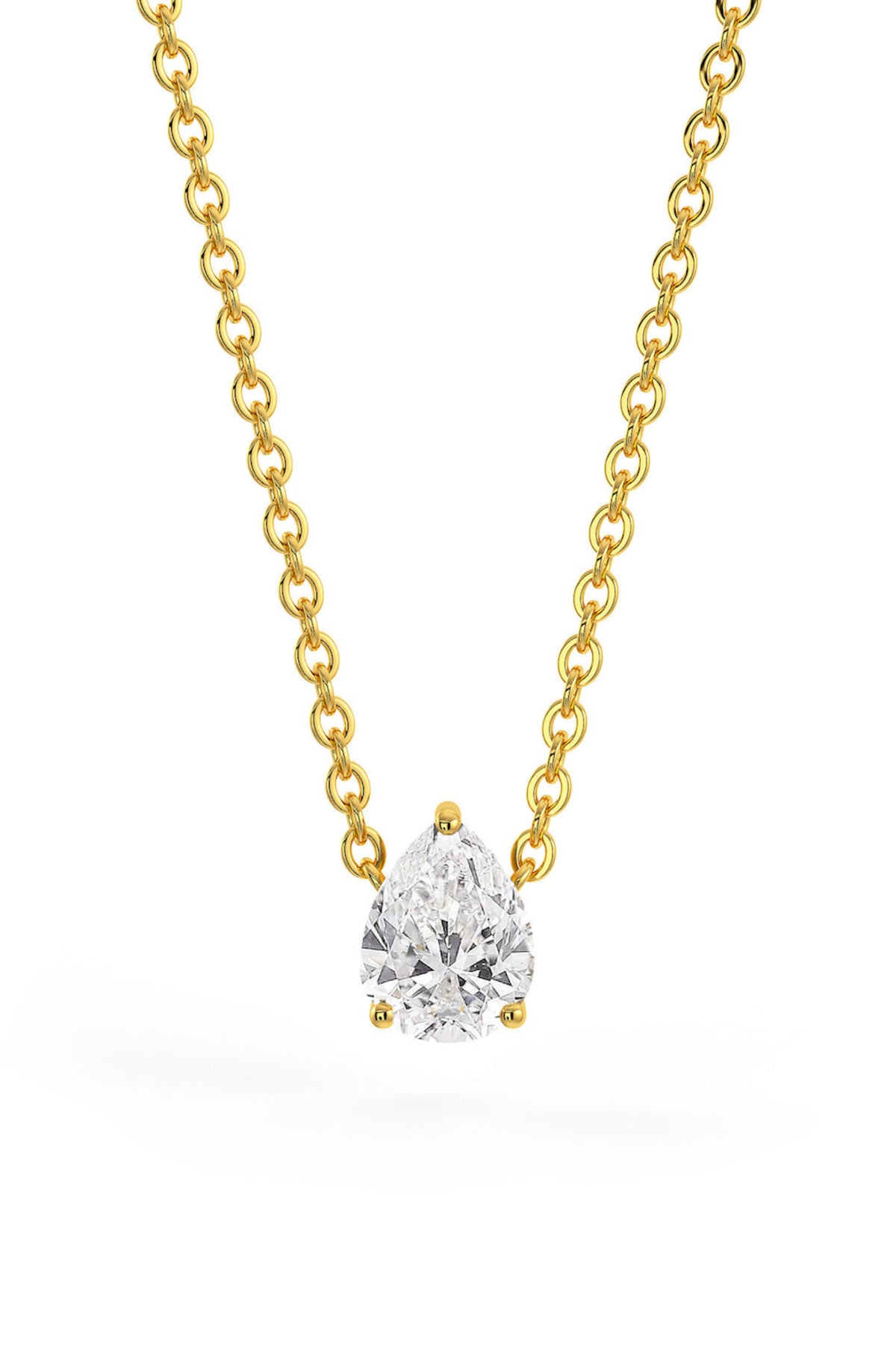 Pear Shaped Soliatire Pendant With Chain