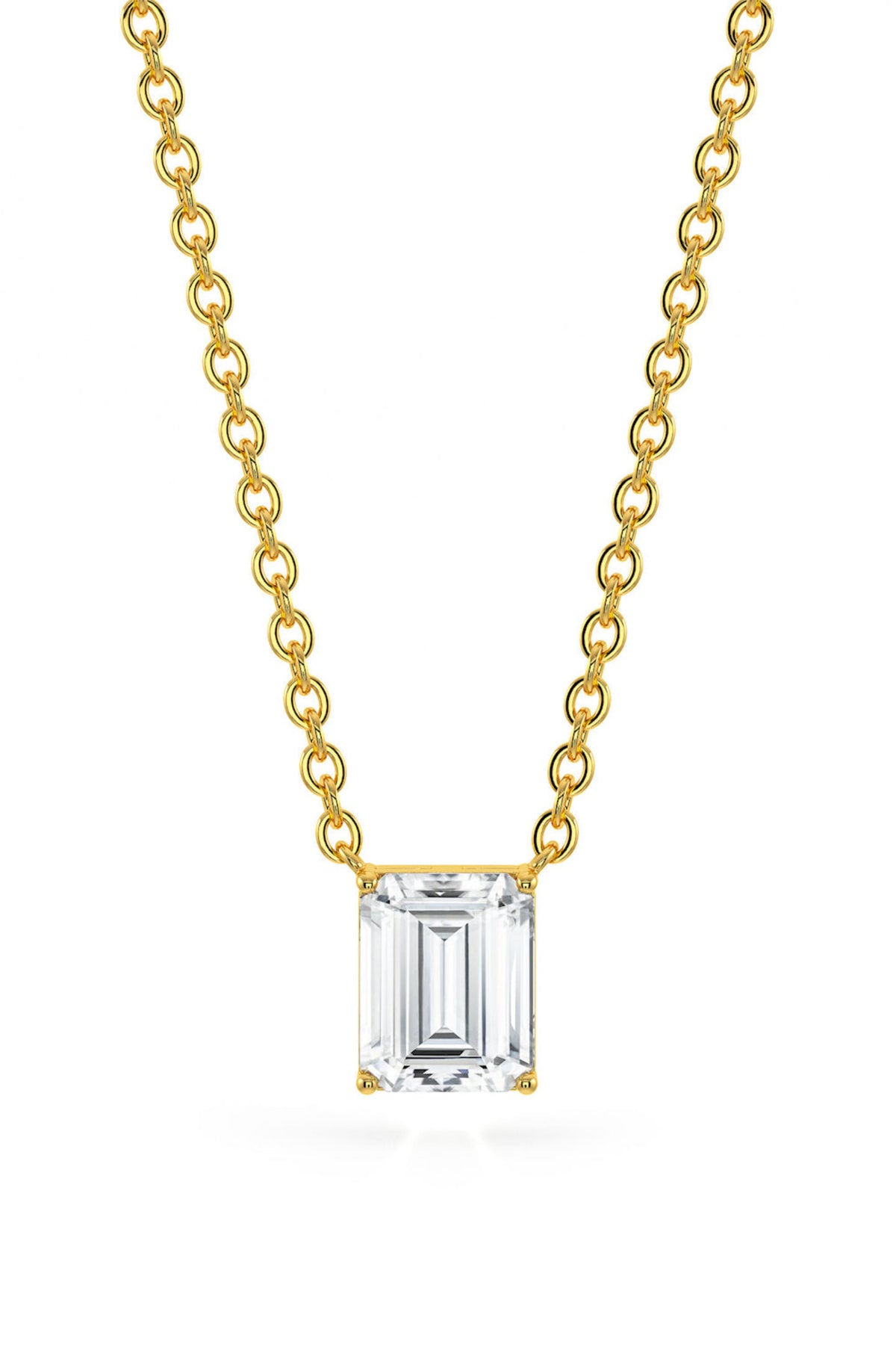Emerald Cut Solitaire Pendant With Chain