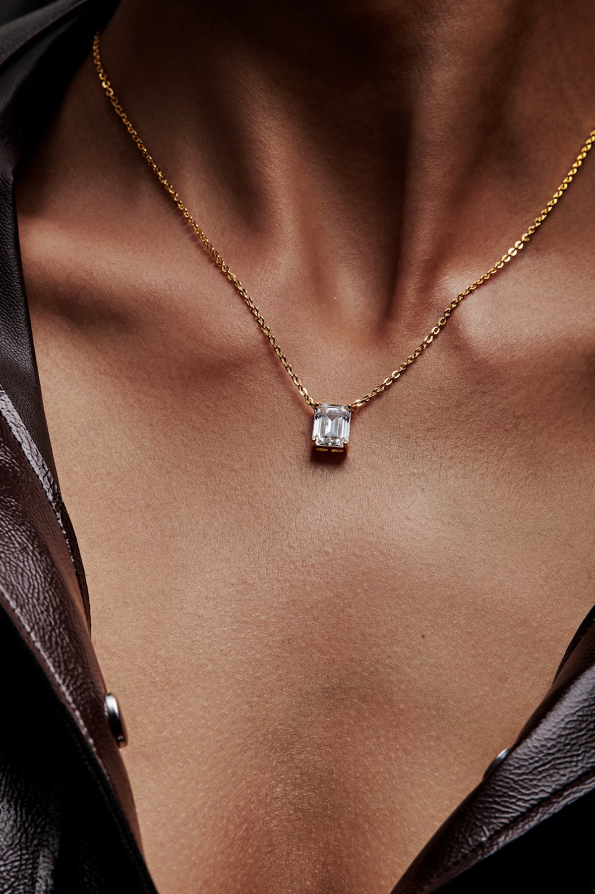 Emerald Cut Solitaire Pendant With Chain