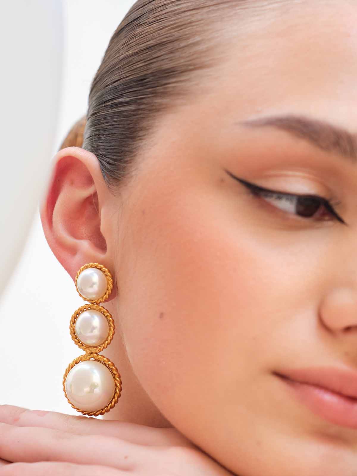 Triple Pearl Danglers