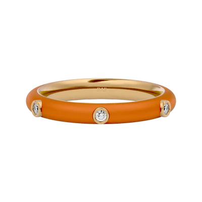 Solid Gold Orange Enamel Diamond Ring