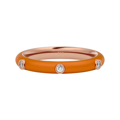 Solid Gold Orange Enamel Diamond Ring