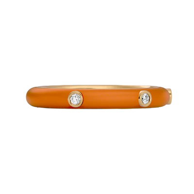 Solid Gold Orange Enamel Diamond Ring