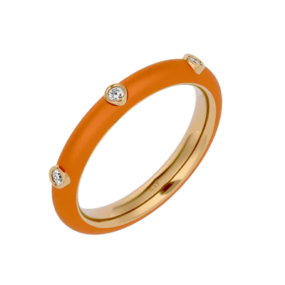 Solid Gold Orange Enamel Diamond Ring