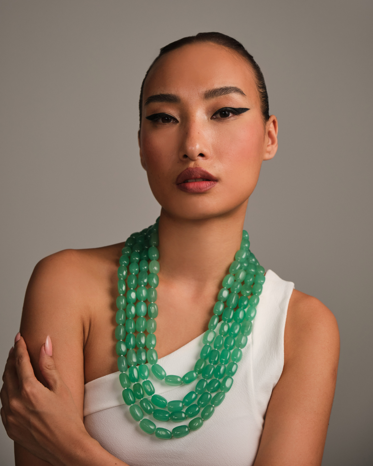Multilayered Green Tumble Necklace
