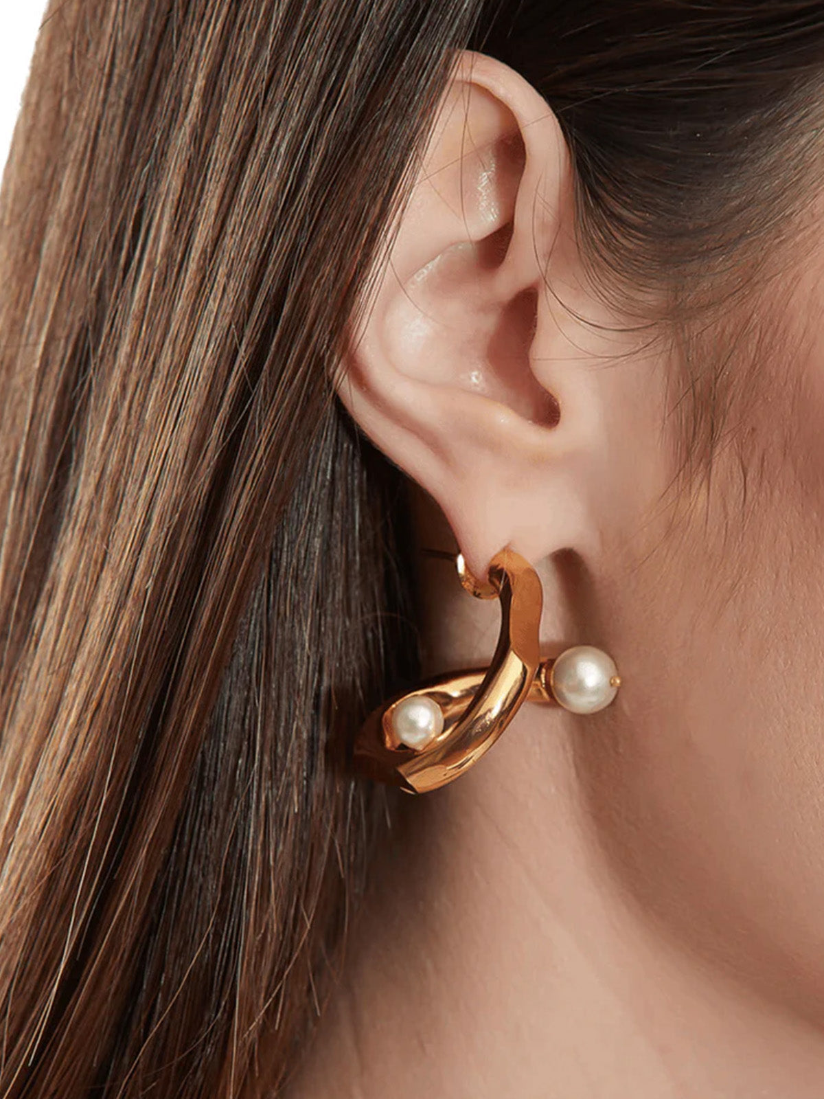 Pearl & Melting Gold Hoops