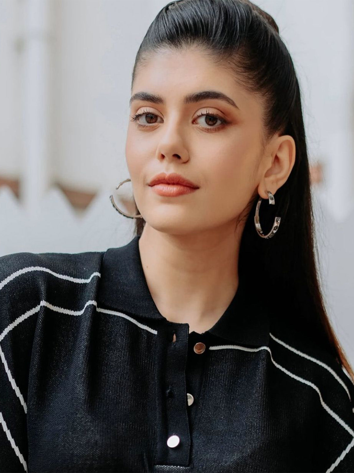 Sanjana Sanghi in Half Hoop Crystal Earrings
