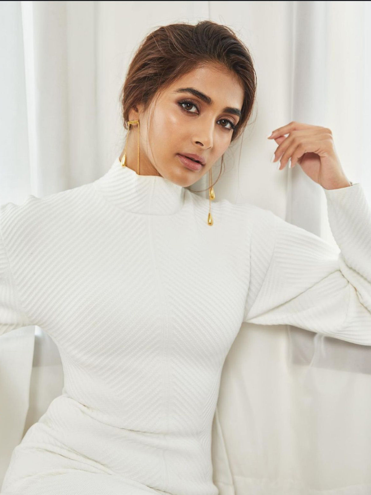 Pooja Hegde in Double Dangler Earrings