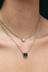 Gold Modern CZ & Green Stone Necklace
