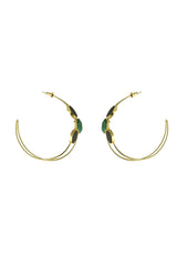 Gold Black Onyx & Malachite Statement Hoop Earrings