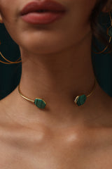 Gold Semi-Precious Stone Choker Necklace - Green