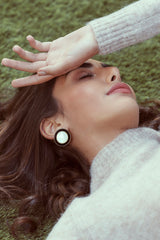 Gold Black Enamel & Mother of Pearl Statement Stud Earrings