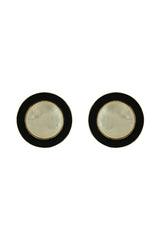 Gold Black Enamel & Mother of Pearl Statement Stud Earrings