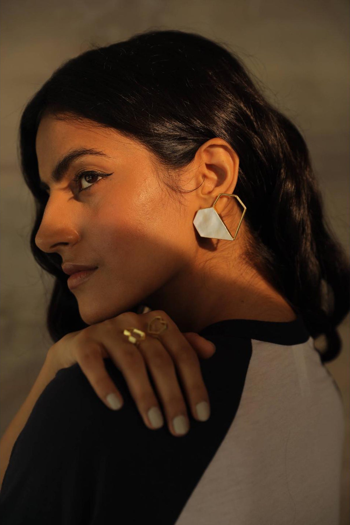 Gold Heart Mother of Pearl Stud Earrings
