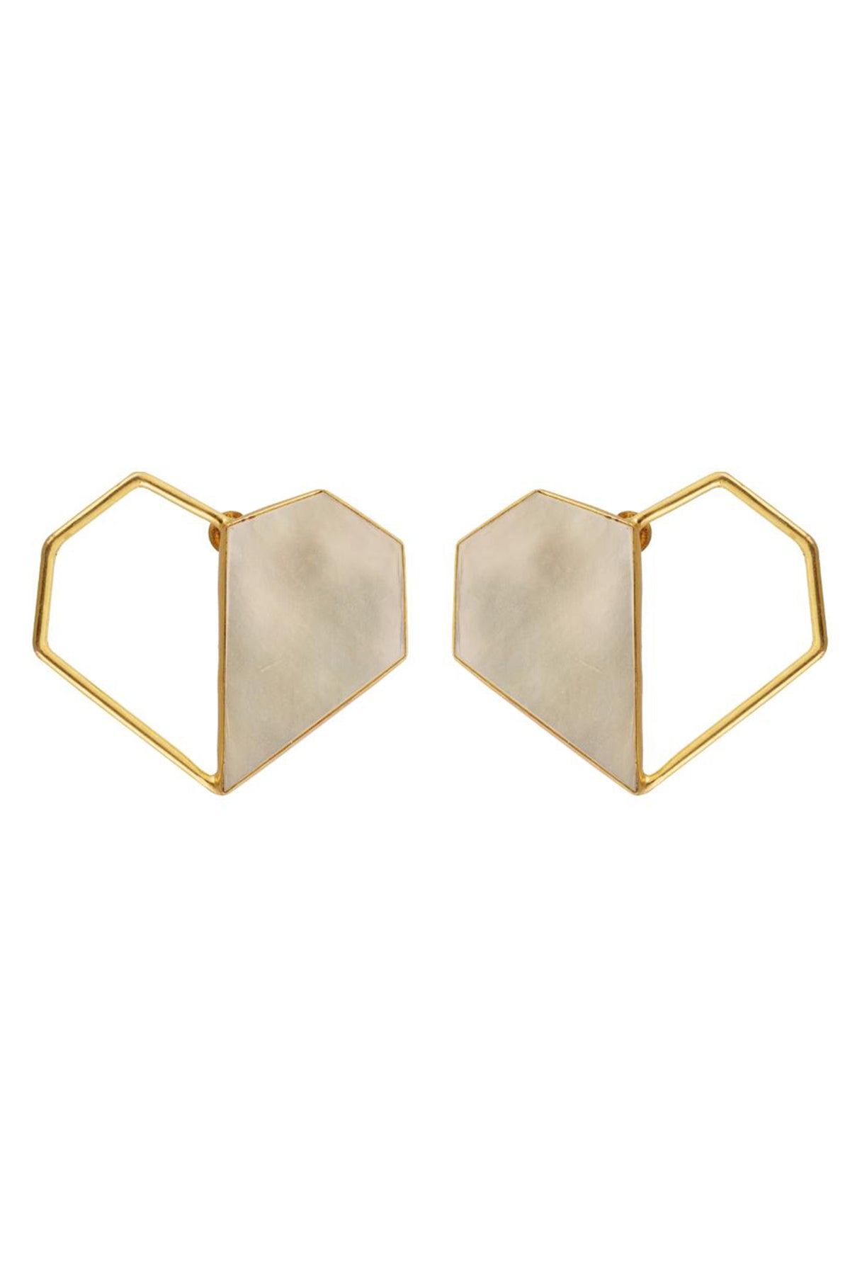 Gold Heart Mother of Pearl Stud Earrings