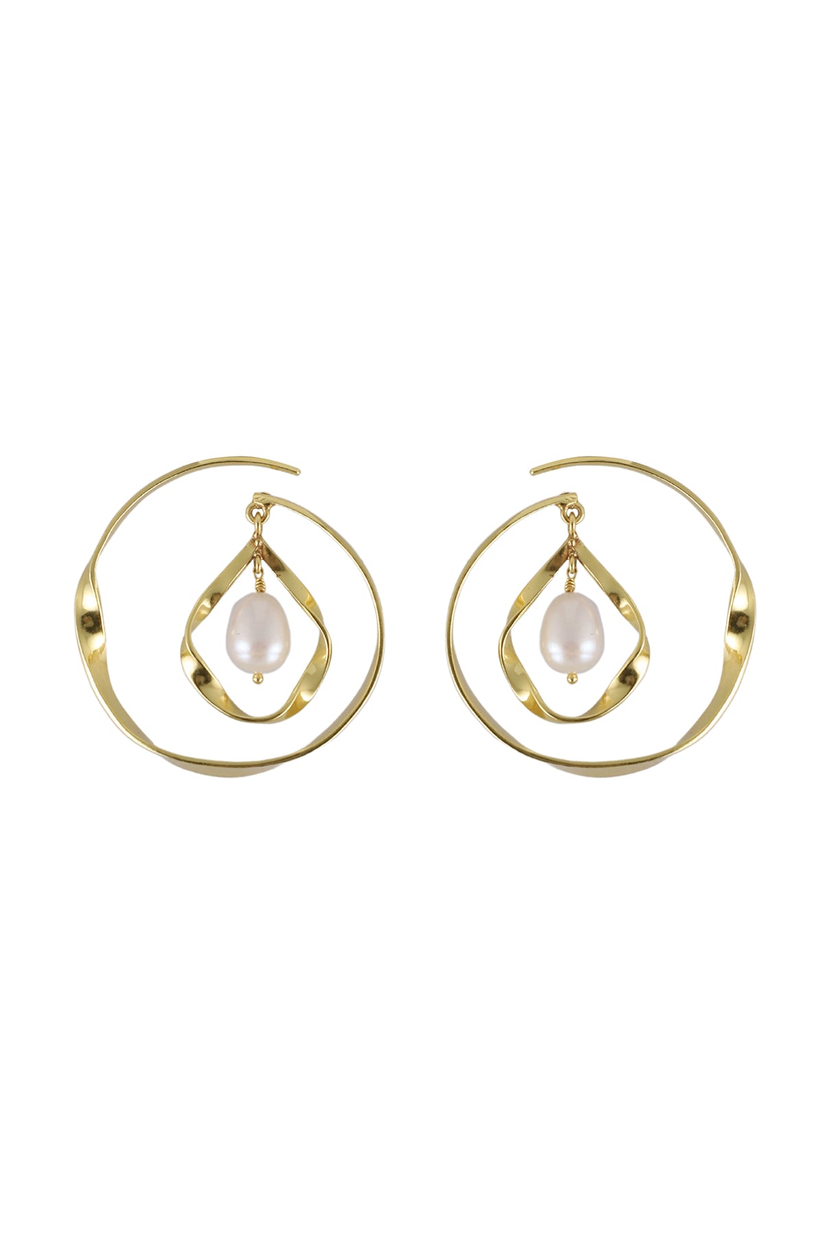 Gold Sculptural Pearl Drop Earrings