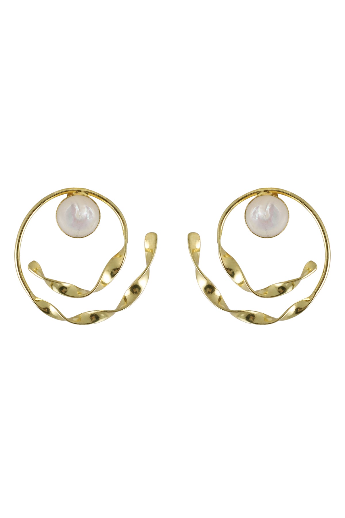 Gold Geometric Pearl Drop Earrings