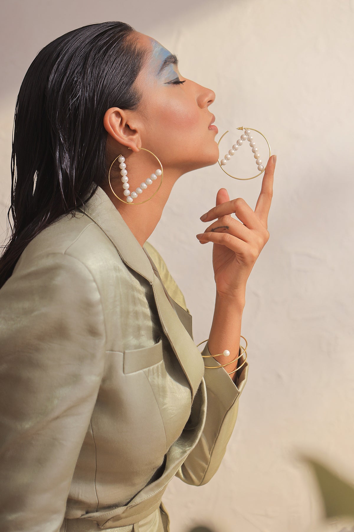 Moonlight Pearl Gold Hoop Earrings