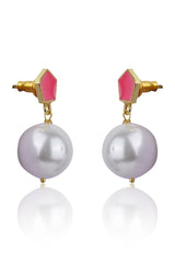 Pink Enamel Geometric Stud Earrings
