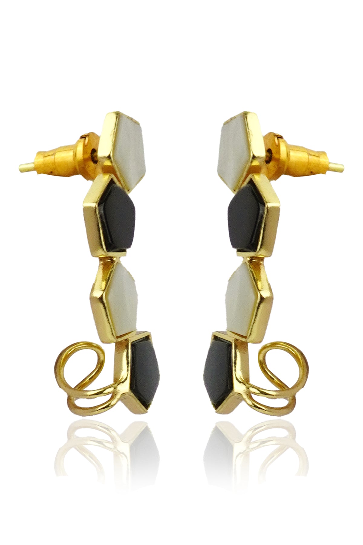 Dual Tone Stone Minimal Stud Earrings