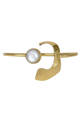 Gold Pearl White Minimal Statement Bangle