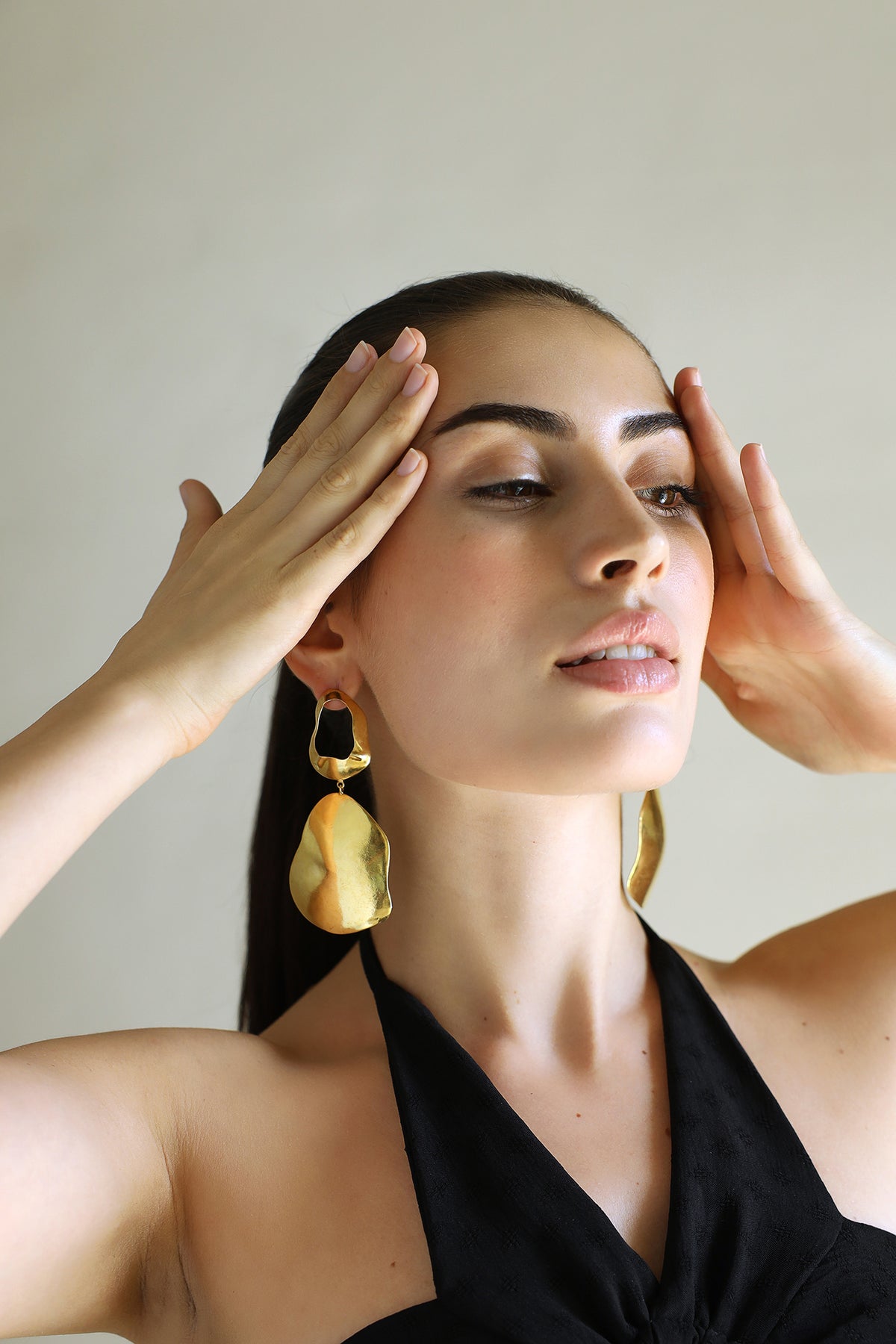 Gold Sculptural Long Drop Statement Earrings