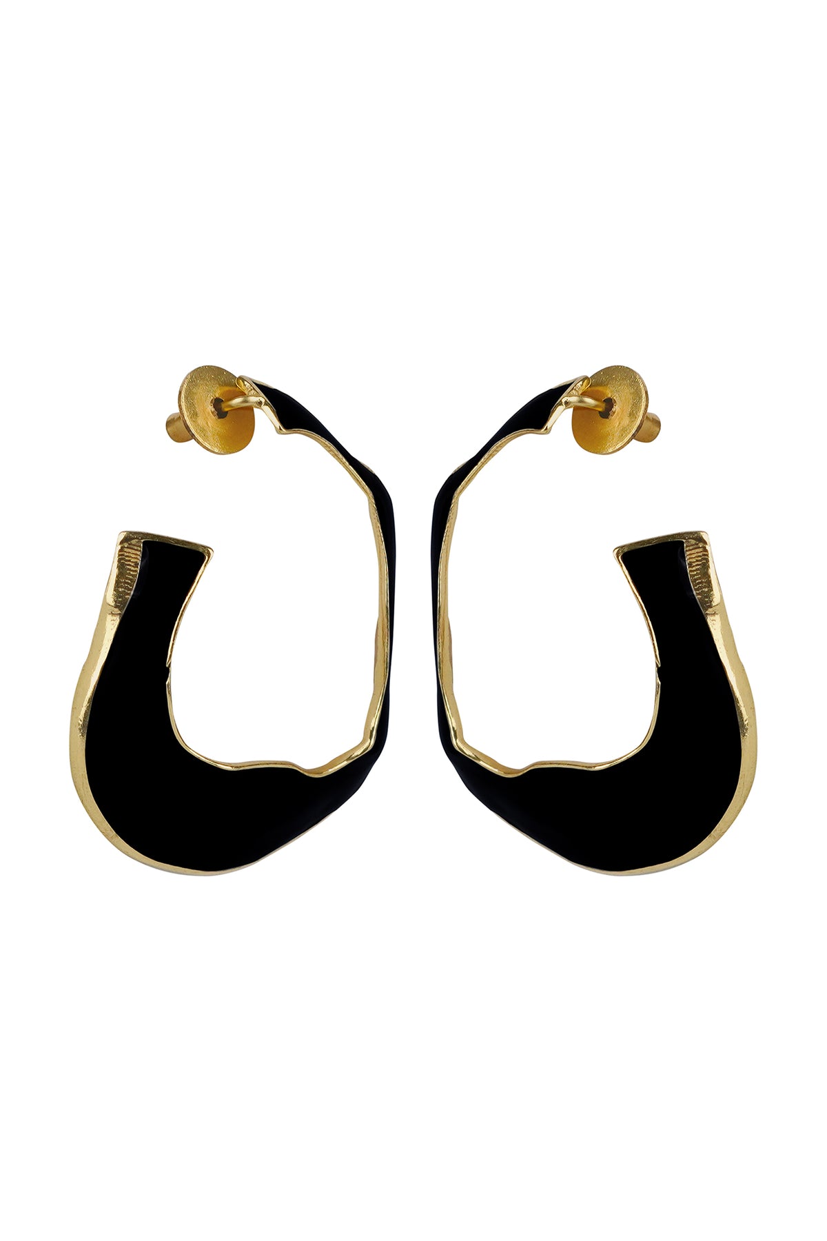 Gold Contemporary Black Enamel Statement Hoops