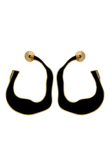 Gold Contemporary Black Enamel Statement Hoops