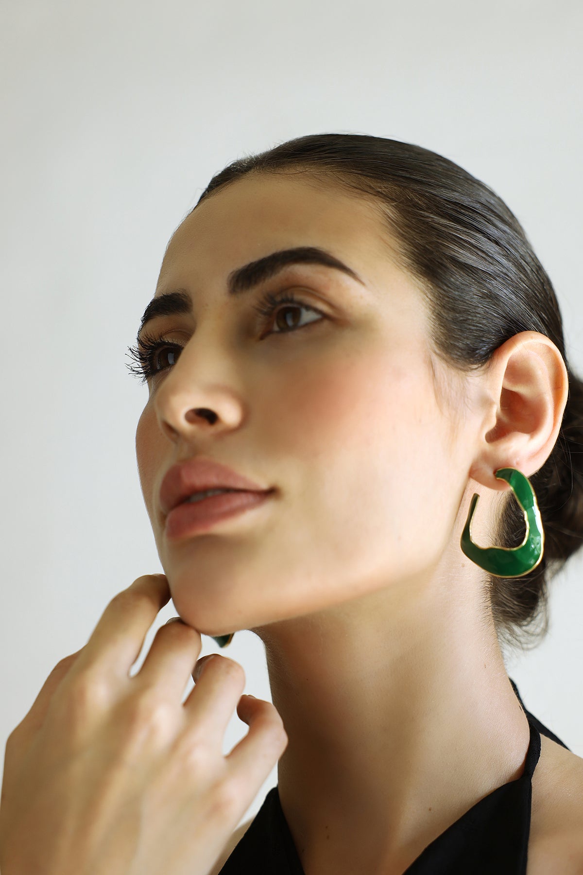 Gold Contemporary Green Enamel Statement Hoops
