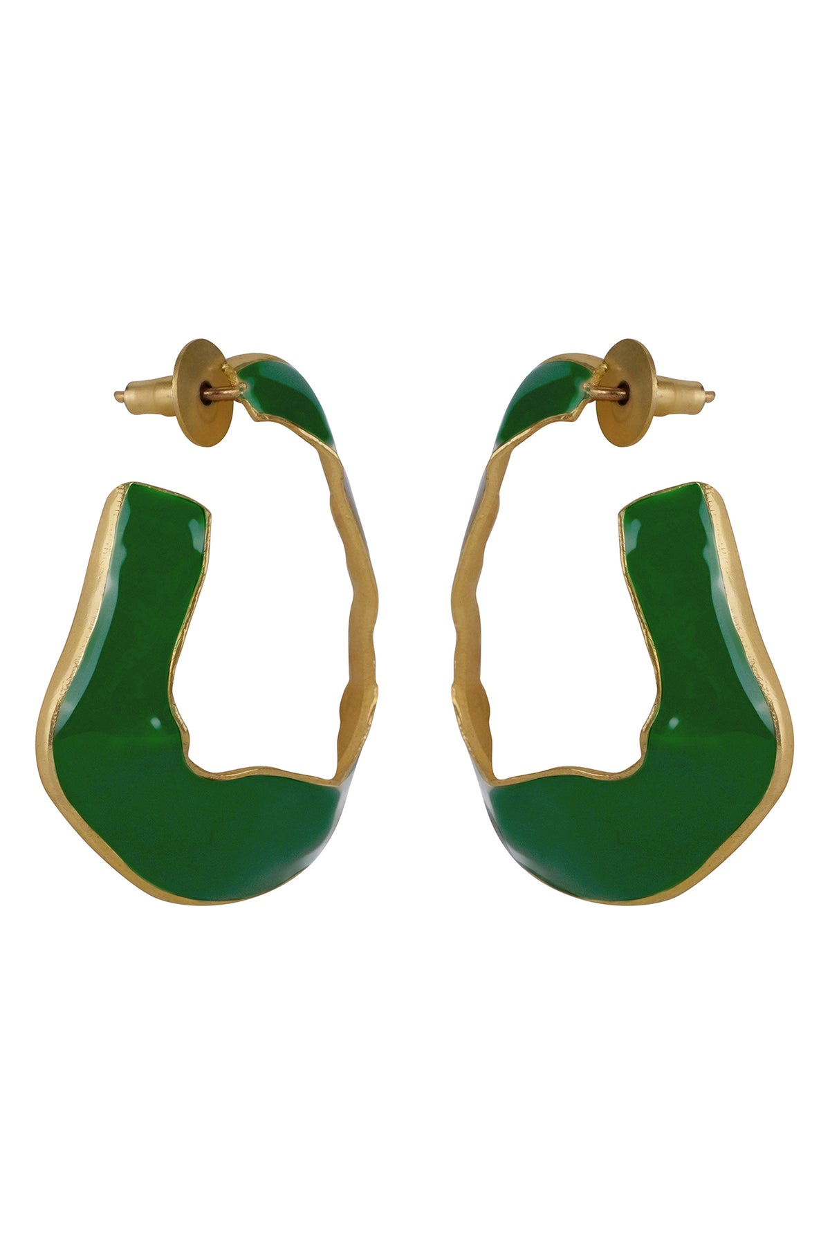 Gold Contemporary Green Enamel Statement Hoops