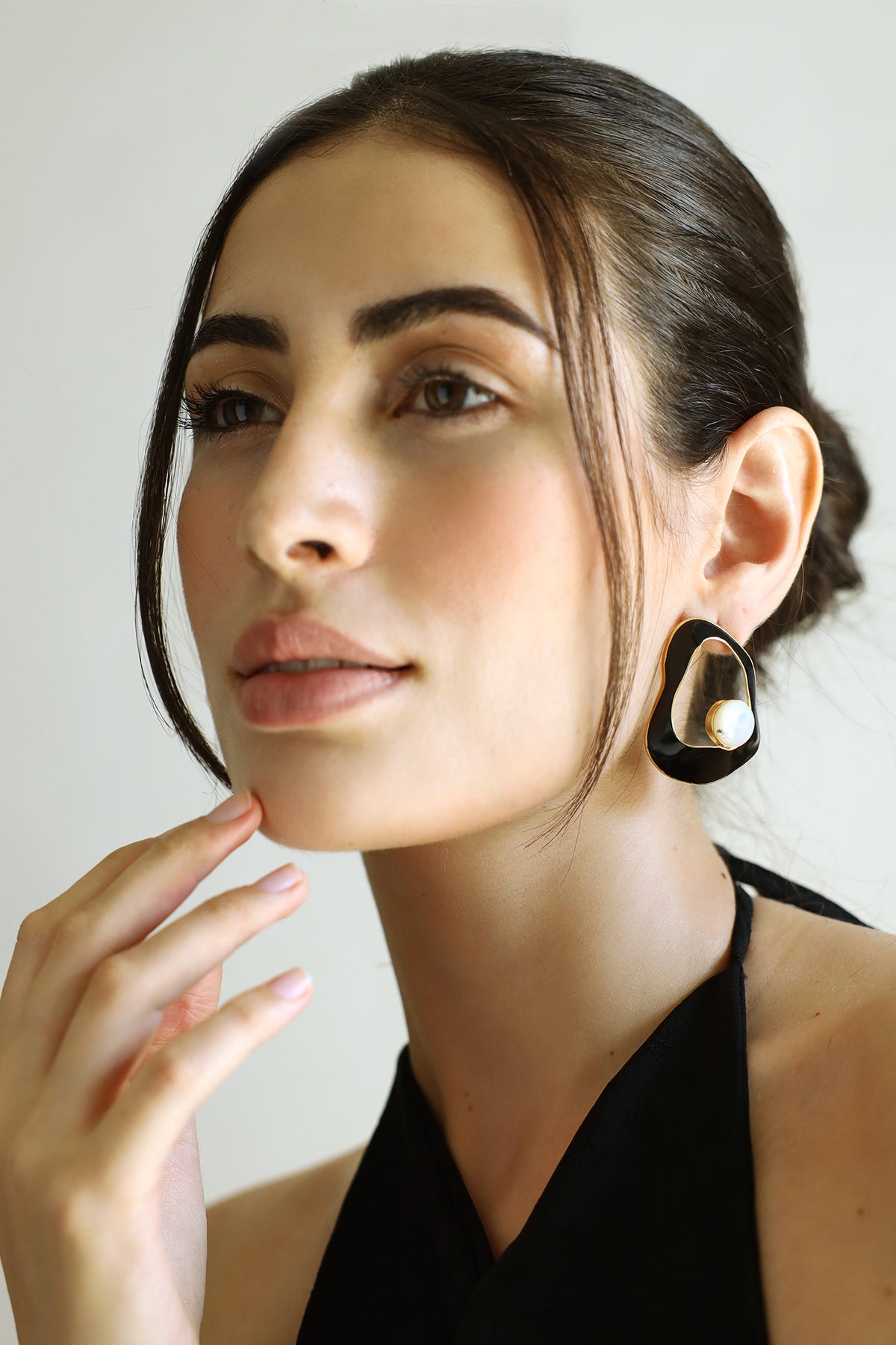 Gold Modern Enamel Drop Stud Earrings