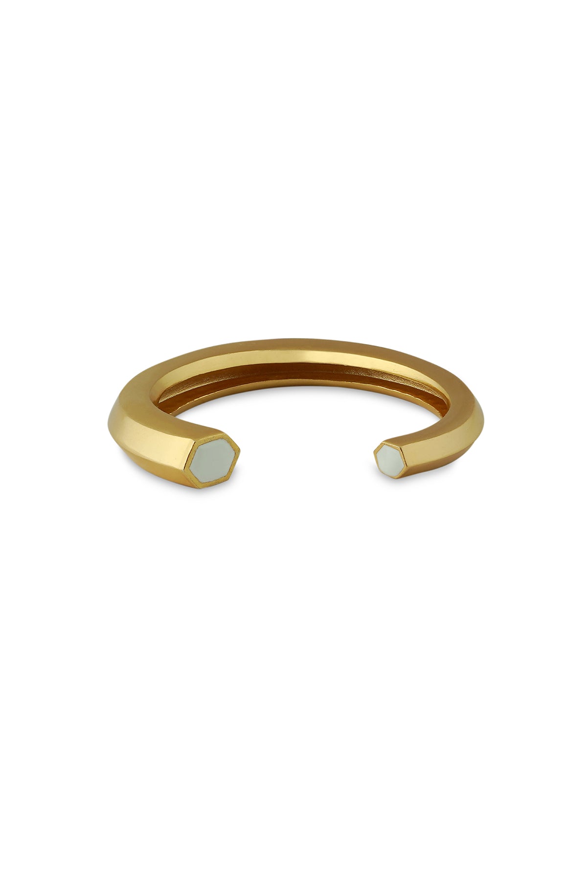 Gold White Enamel Hexagonal Open Cuff Bracelet