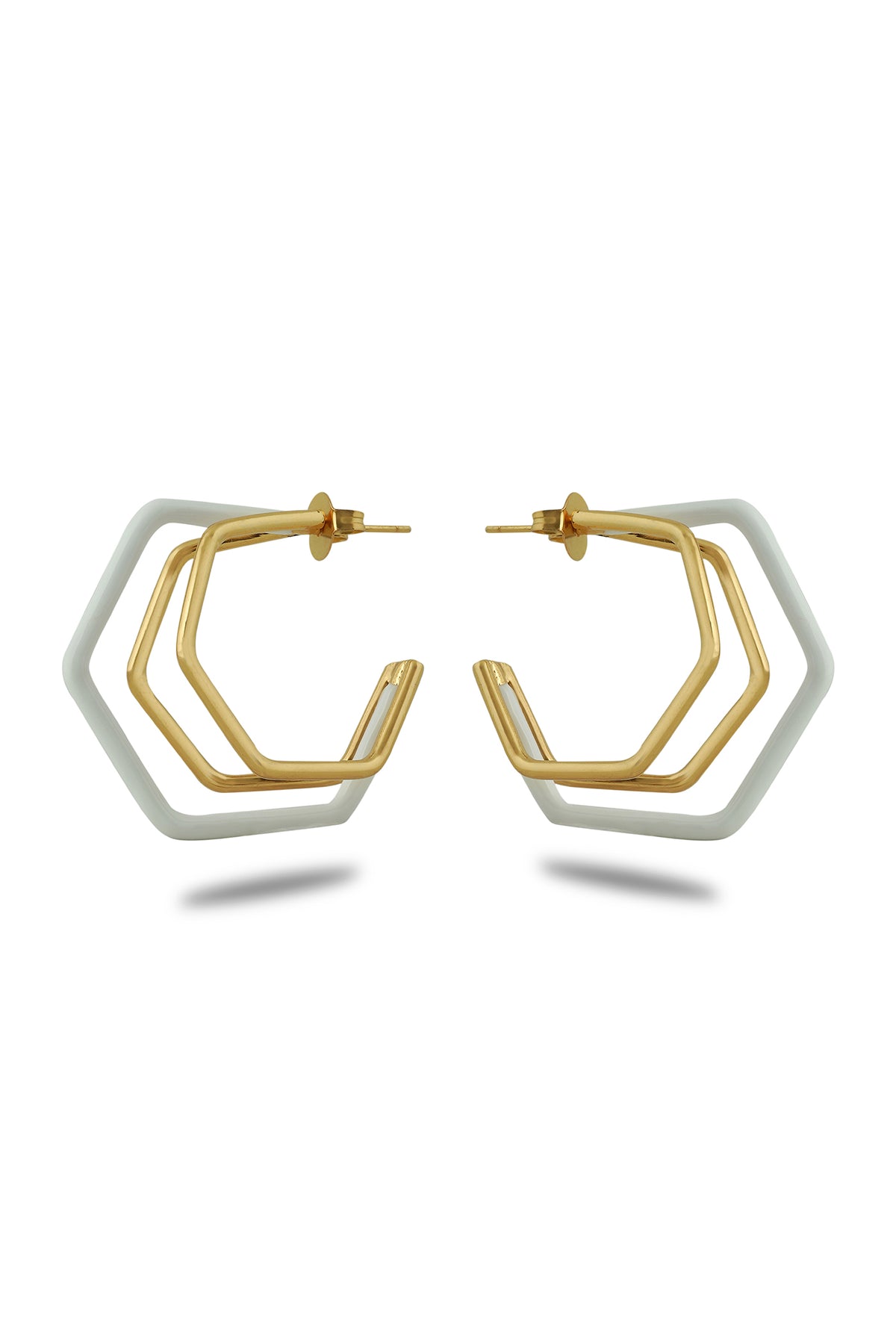 Gold Trio White Enamel Hoop Earrings