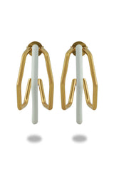 Gold Trio White Enamel Hoop Earrings