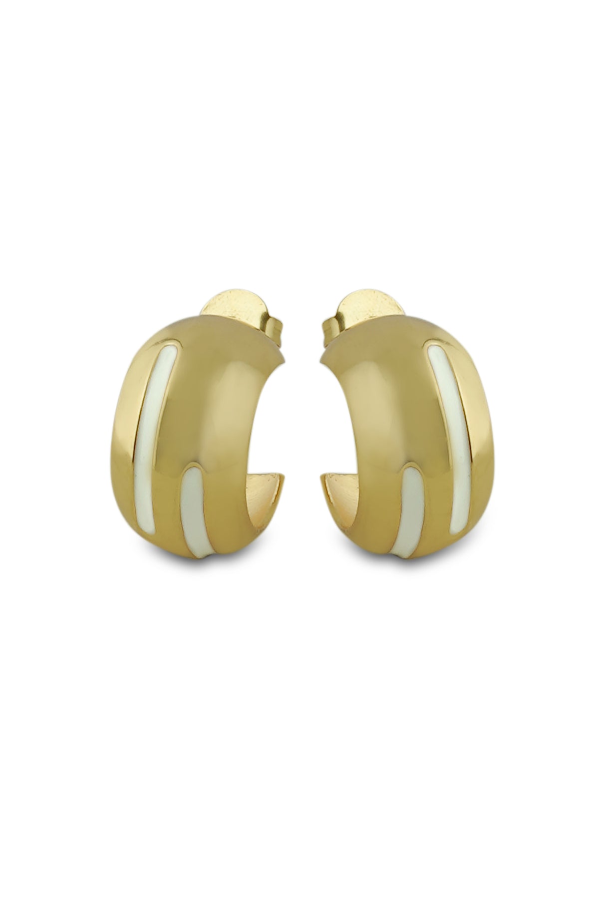 Gold White Enamel Tiny Hoop Earrings