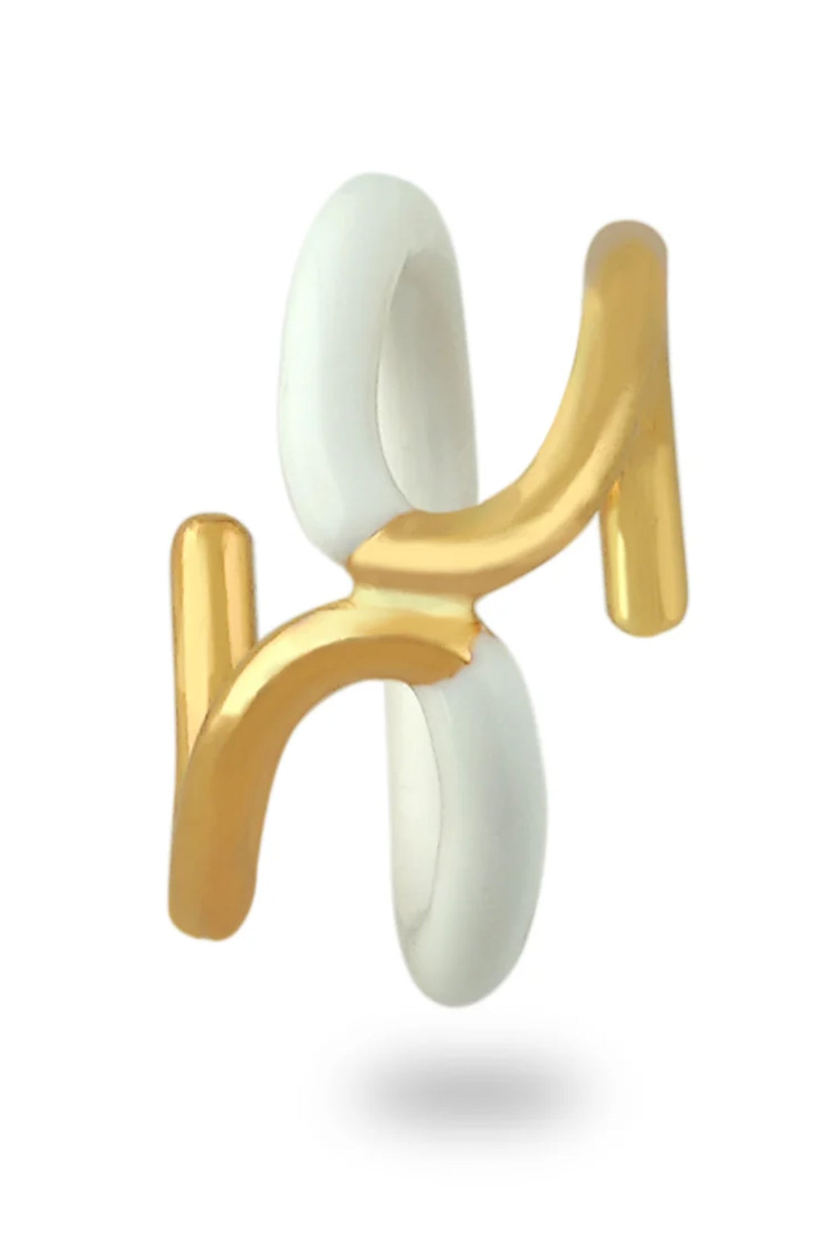 Gold White Enamel Twisted Statement Ring