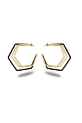 XL Gold Black Enamel Hoop Earrings