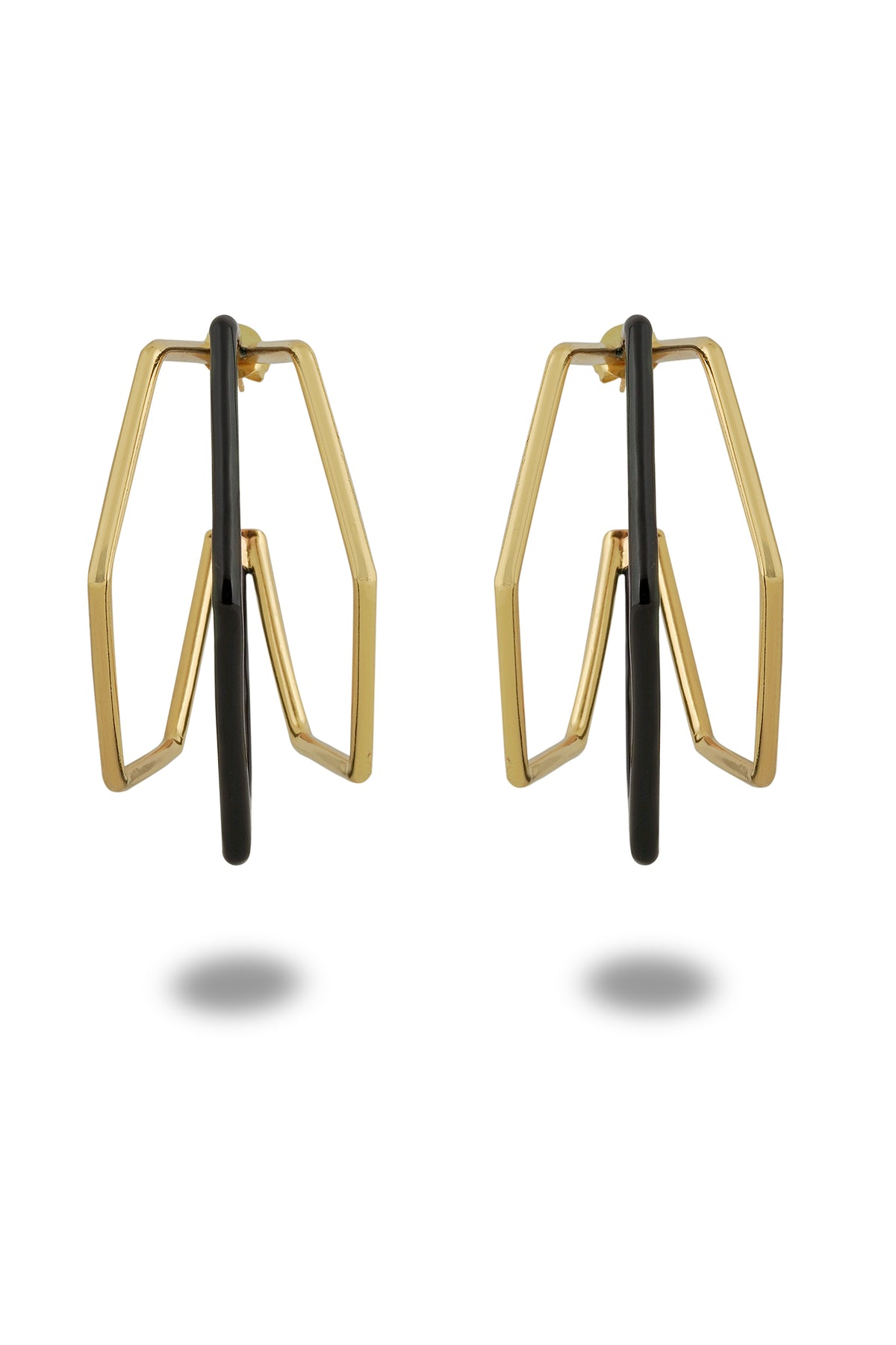 XL Gold Black Enamel Hoop Earrings