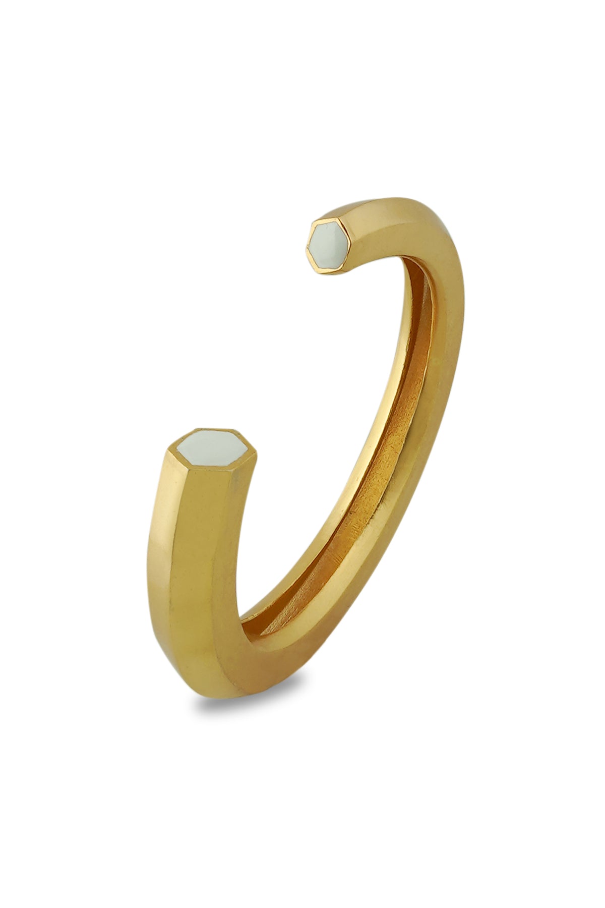 Gold White Enamel Hexagonal Open Cuff Bracelet
