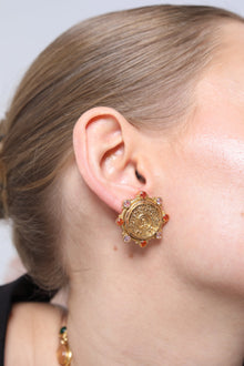  Golden Coin Carved Studs