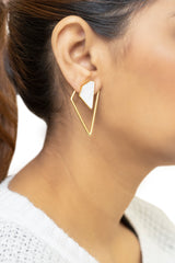 Gold Sculptural White Minimal Statement Earrings