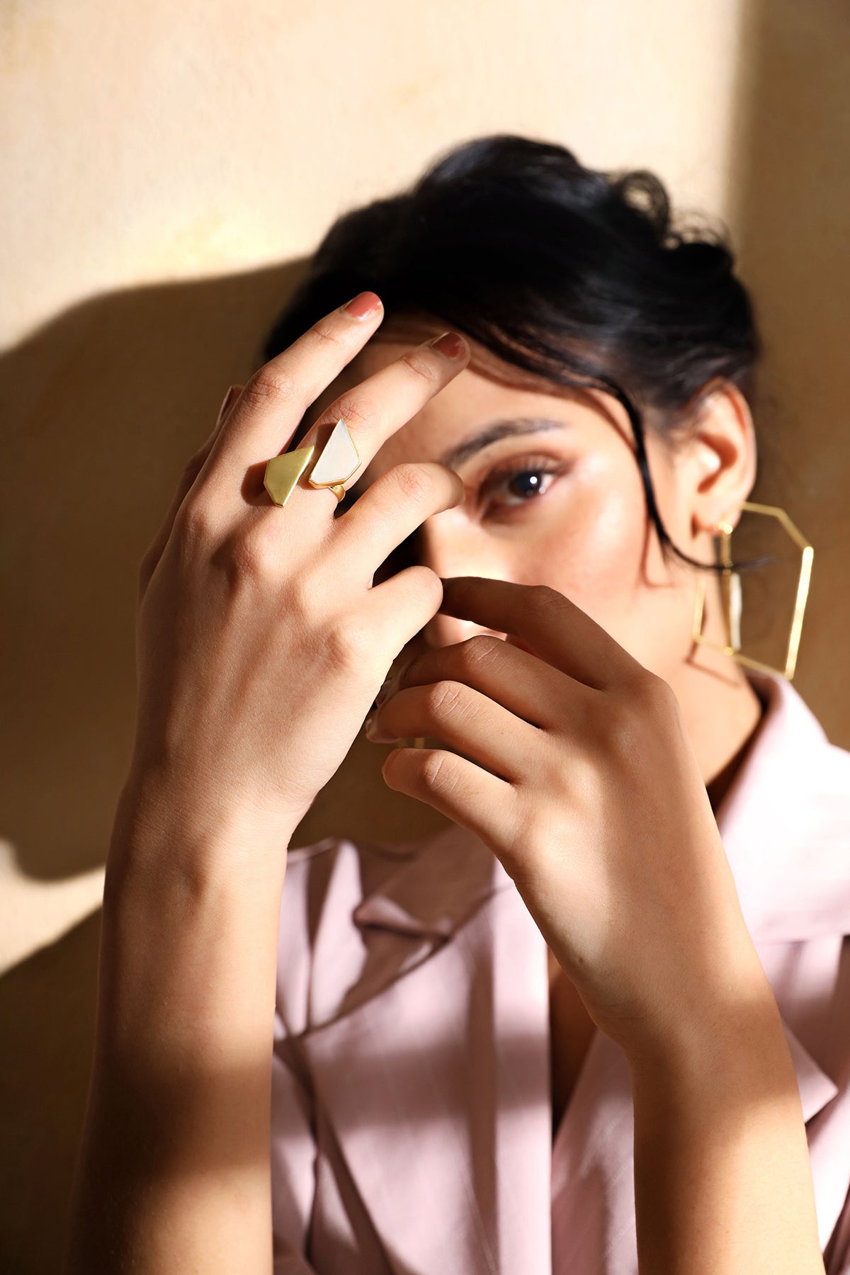 Gold White Mother of Pearl Minimal Statement Ring