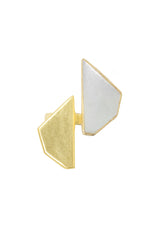 Gold White Mother of Pearl Minimal Statement Ring