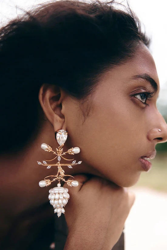 Pearl Crown Statement Earrings