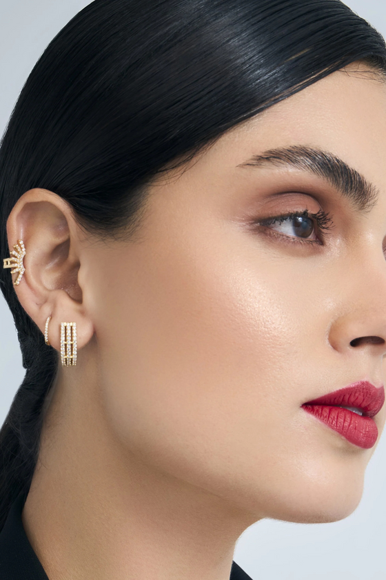 Tri-Pavé Silver Hoop Earrings