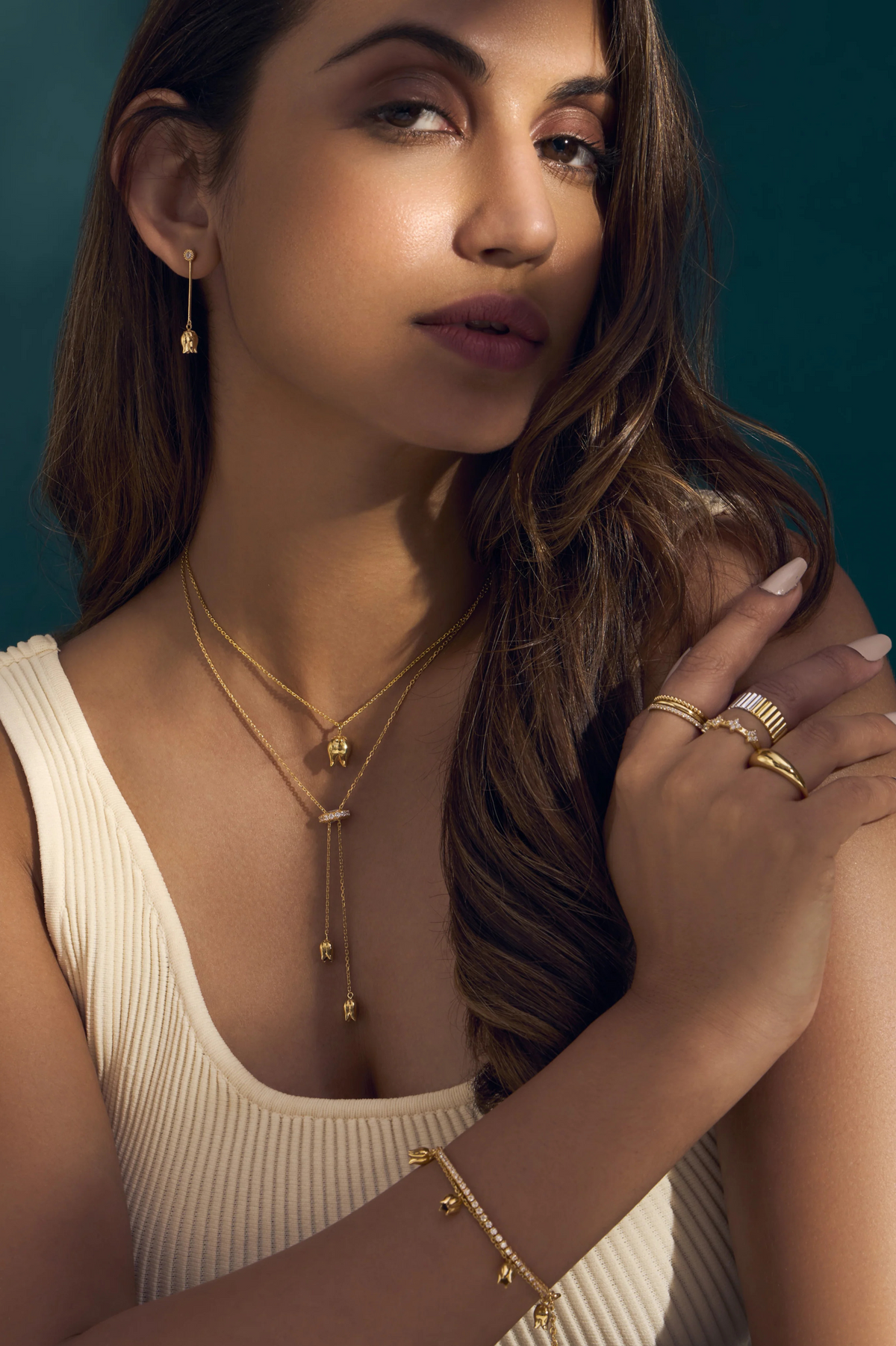 Tulip Drop Lariat Silver Necklace