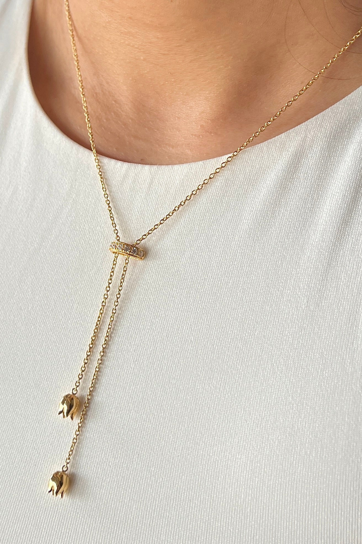 Tulip Drop Lariat Golden Necklace