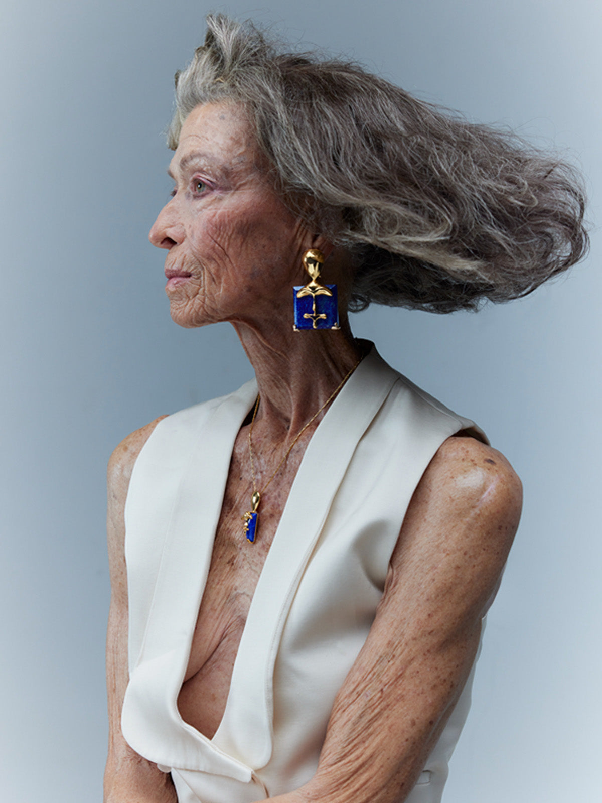 Large Blue & Gold Stone Earrings