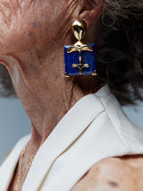 Large Blue & Gold Stone Earrings